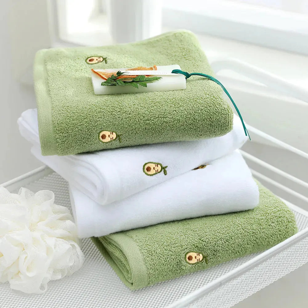 Full Embroidery Avocado Cotton Bath Towel - Bellarte Enchanté Full Embroidery Avocado Cotton Bath Towel